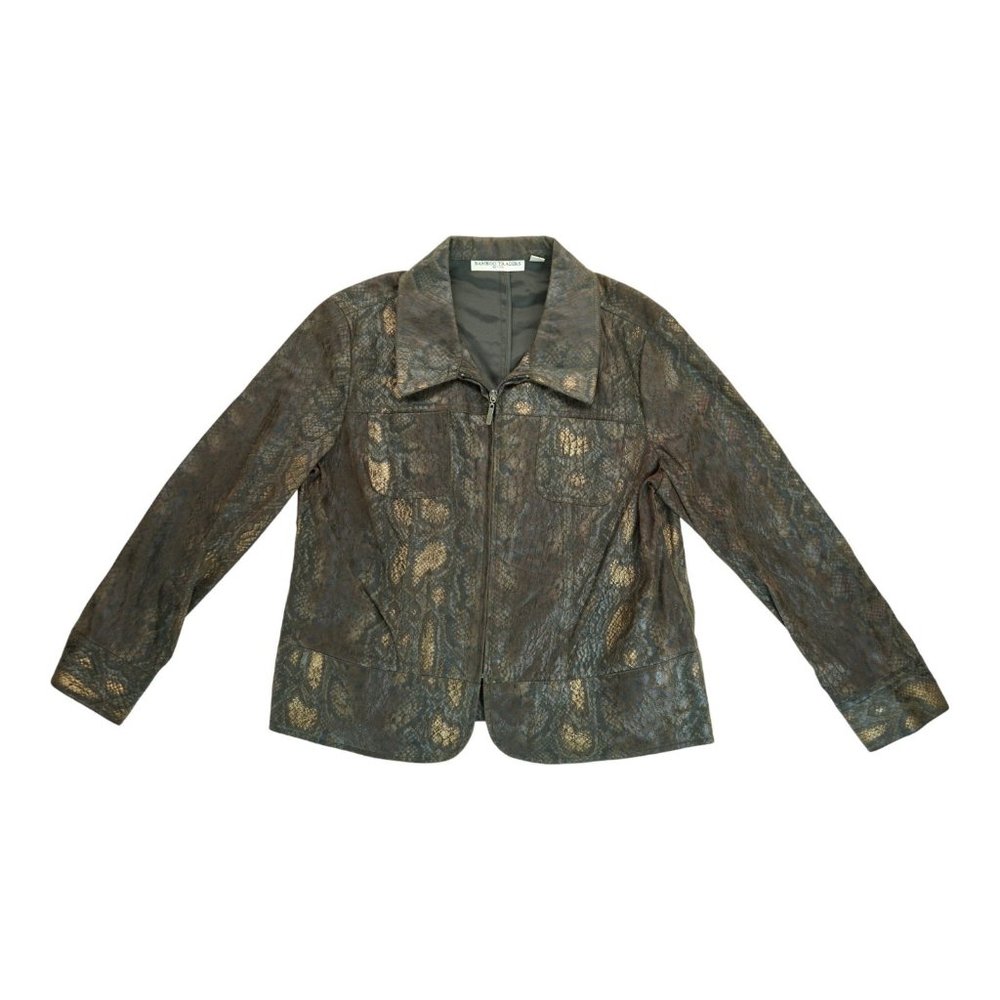 Bamboo Traders Women's Brown/Gold Snake Skin Full Zip Blazer Jacket PL Petites